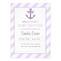 Purple Ahoy Anchor Baby Shower Invitation