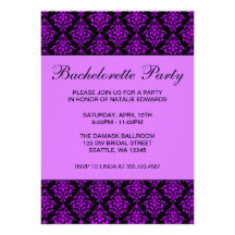 Purple and Black Damask Bachelorette Party Custom Invite