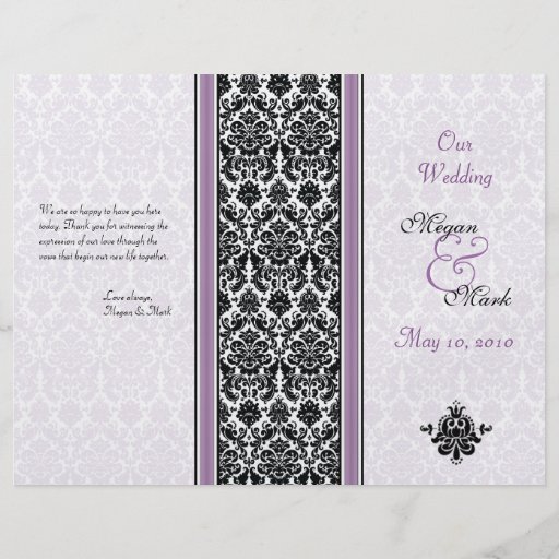 Purple and Black Damask Wedding Program Full Colour Flyer