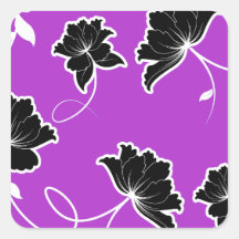 Purple and Black Floral Print Stickers