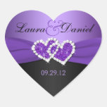 Purple and Black Joined Hearts Wedding Sticker