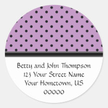 Purple and Black Polka Dots Address Labels Round Sticker