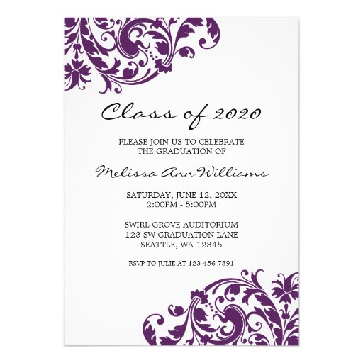 Purple and Black Swirl Graduation Announcement