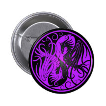 Purple and Black Yin Yang Phoenix Button