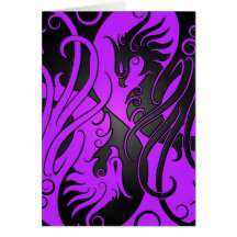Purple and Black Yin Yang Phoenix Greeting Card