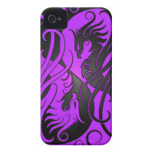 Purple and Black Yin Yang Phoenix iPhone 4 Cases