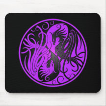 Purple and Black Yin Yang Phoenix Mouse Pad