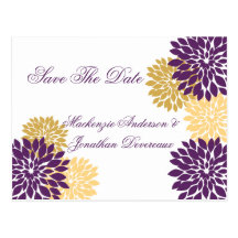 Purple and Gold Flower Petals Save The Date Post Cards