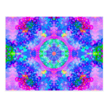 Purple and Green Kaleidoscope Fractal Postcard