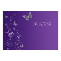 Purple and Grey Floral with Butterflies Reply Card Personalised Announcement