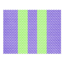 Purple and Lime Green Striped Chevron Zig Zags Postcards