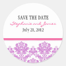 Purple and Pink Damask Wedding Sticker