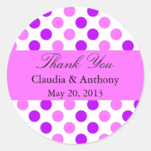 Purple and Pink Polka Dots Round Stickers
