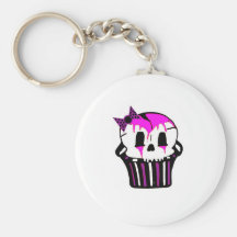 purple and pink skull cupcake keychains