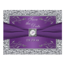 Purple and Silver Floral Save the Date Card Post Cards