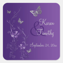 Purple and Silver Floral with Butterflies Sticker