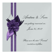 Purple and Silver Save The Date Invites