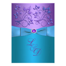 Purple and Turquoise Floral Monogrammed Invitation