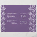 Purple and White Damask Foldable Wedding Program Flyers
