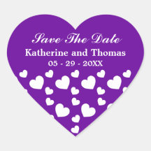 Purple and White Hearts Save The Date Stickers