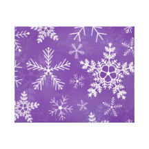 Purple and White Snowflake Pattern Stretched Canvas Print