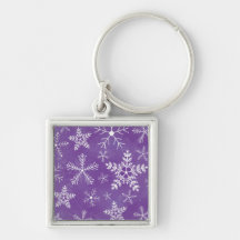 Purple and White Snowflake Pattern Keychains