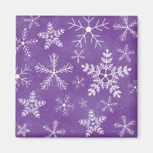 Purple and White Snowflake Pattern Refrigerator Magnet