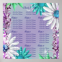 Purple aqua wedding seating charts posters