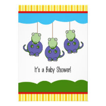Purple Baby Dinosaurs Shower Invitation