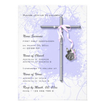 Purple baptism religious communion confirmation invites