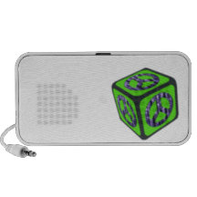 Purple beaded peace sign, cubed speaker system