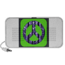 Purple beaded peace sign on green mp3 speakers