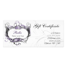 purple,black and white Chic Gift Certificates Rack Card Template