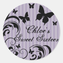 Purple & Black Butterfly Sweet 16 Sticker