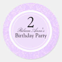 Purple & Black Damask Kids Birthday Party Sticker