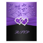 Purple Black Floral Joined Hearts RSVP Card Custom Invitation