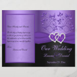 Purple, Black Floral Joined Hearts Wedding Program Custom Flyer