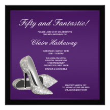 Purple Black High Heels Womans 50th Brithday Personalised Invites