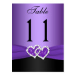 Purple, Black Joined Hearts Table Number Post Card