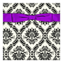 Purple Black Tie Party Black Damask Party Custom Invite