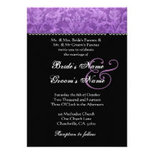 Purple Black White Damask Wedding Invitation