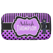 Purple, Black, White Striped Polka Dots Galaxy S3