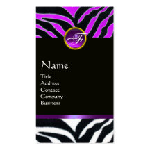 PURPLE BLACK WHITE ZEBRA FUR MONOGRAM BUSINESS CARD TEMPLATES