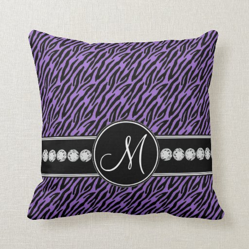 Purple Black Zebra Stripes Monogram Throw Pillow Cushions Zazzle
