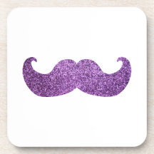 Purple Bling moustache (Faux Glitter Graphic) Coasters