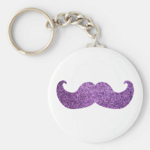 Purple Bling moustache (Faux Glitter Graphic) Keychain