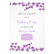 Purple Blossom Birthday Party Invitation