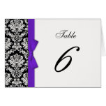 Purple Bow Damask Table Number cards