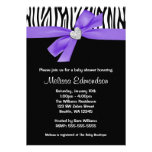 Purple Bow Diamond Heart Zebra Baby Shower Custom Invite