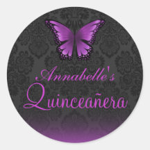 Purple Butterfly & Damask Quinceañera Sticker